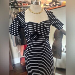 Miss Sixty Navy & White Striped Square Neck Retro Pin Up Dress